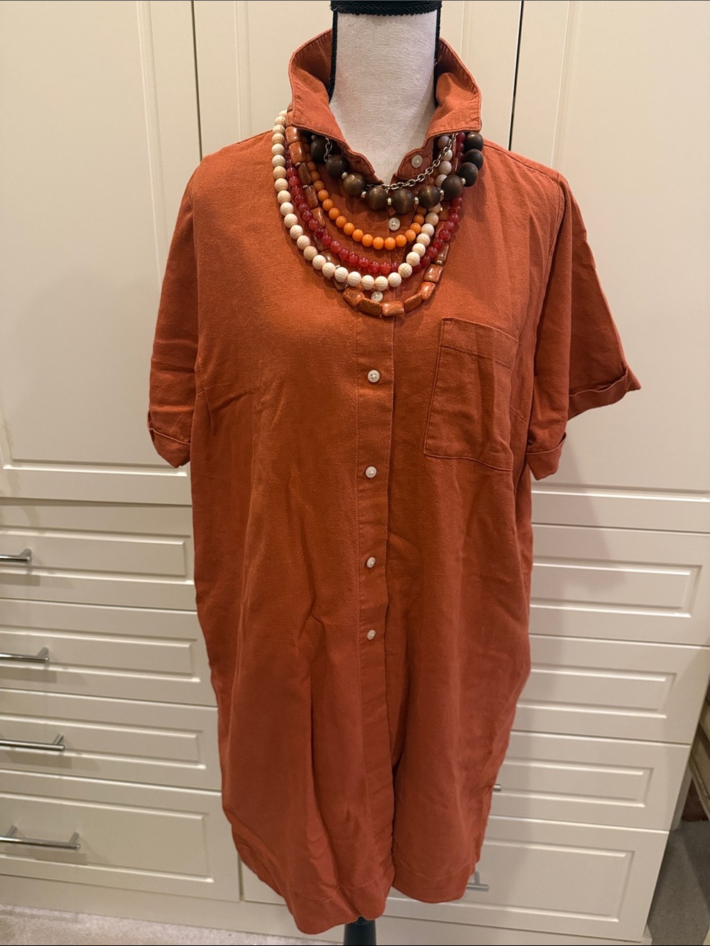 Old Navy Short-Sleeve Button-Front Tunic in Rust